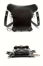 Steampunk Gothic Waist Pack with Detachable Shoulder Strap - Vintage-Inspired Faux Leather Fanny Pack for Bikers, Adjustable Belt Bag with Zip Closure & Rivet Detail, Perfect for Parties SS69