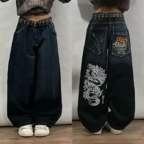 Street Y2K New Fashion Pattern Print Straight Jeans Women Harajuku Casual Loose Joker Wide-leg Pants Couple High-waisted Jeans.