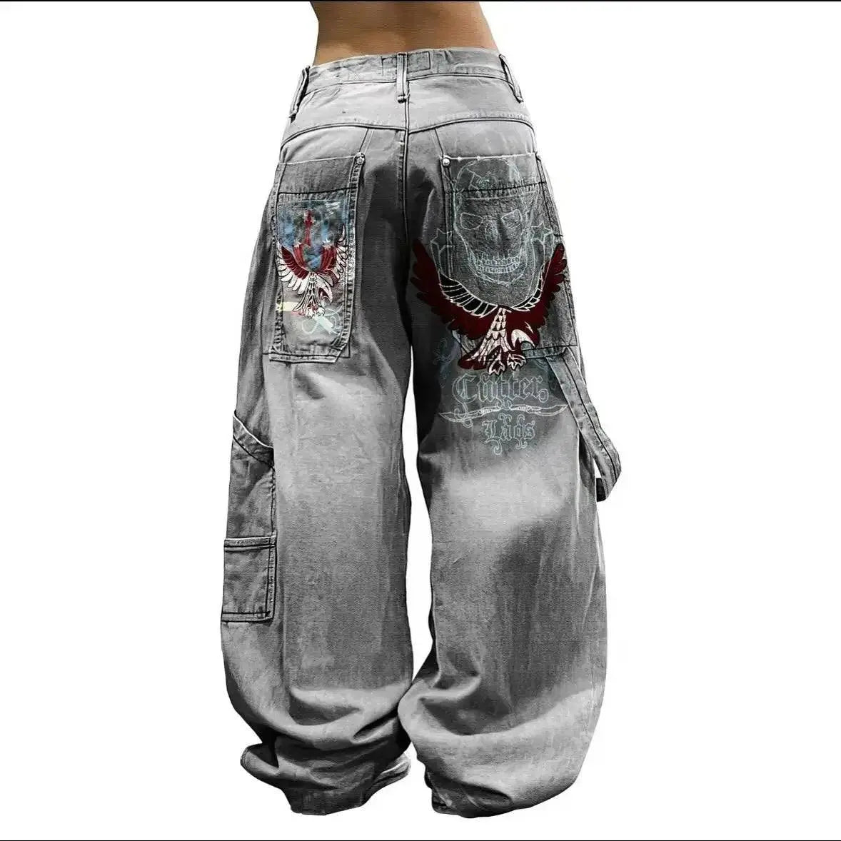 Street Y2K New Fashion Pattern Print Straight Jeans Women Harajuku Casual Loose Joker Wide-leg Pants Couple High-waisted Jeans SS69