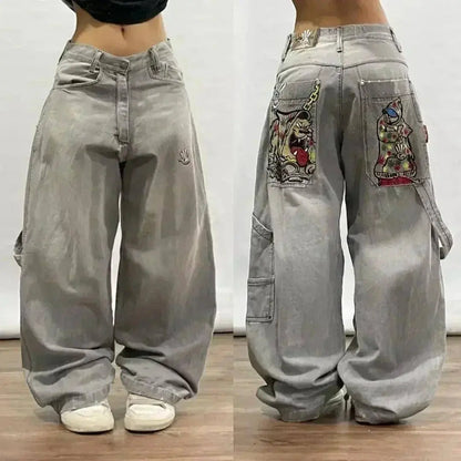 Street Y2K New Fashion Pattern Print Straight Jeans Women Harajuku Casual Loose Joker Wide-leg Pants Couple High-waisted Jeans SS69 52.69 1 12 / L