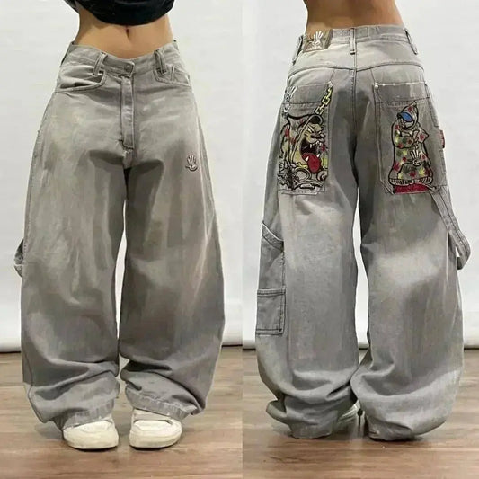 Street Y2K New Fashion Pattern Print Straight Jeans Women Harajuku Casual Loose Joker Wide-leg Pants Couple High-waisted Jeans SS69 52.69 1 12 / L