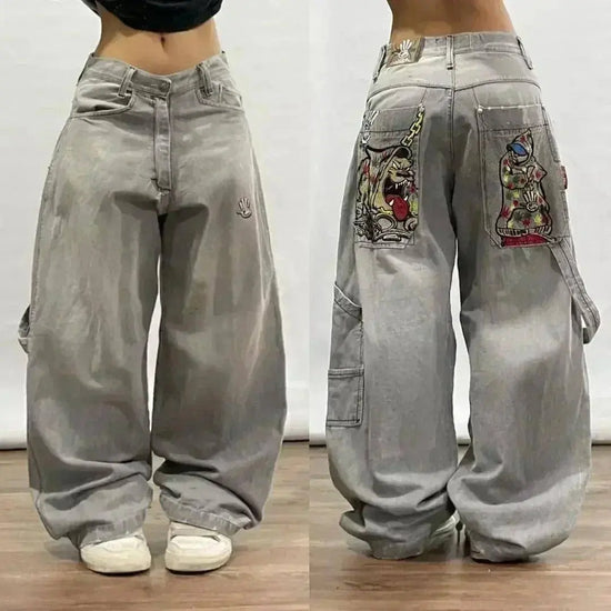 Street Y2K New Fashion Pattern Print Straight Jeans Women Harajuku Casual Loose Joker Wide-leg Pants Couple High-waisted Jeans SS69 52.69 1 12 / L