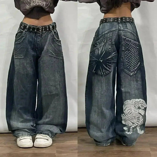 Street Y2K New Fashion Pattern Print Straight Jeans Women Harajuku Casual Loose Joker Wide-leg Pants Couple High-waisted Jeans SS69 52.69 1 17 / L