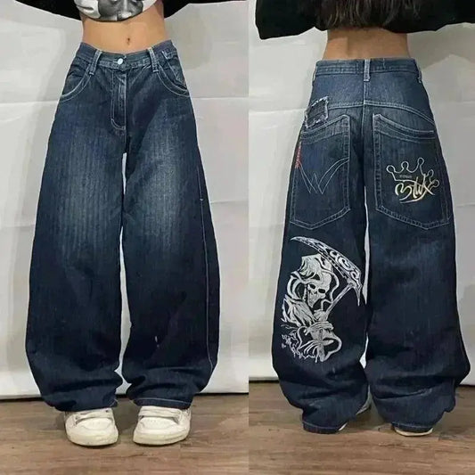 Street Y2K New Fashion Pattern Print Straight Jeans Women Harajuku Casual Loose Joker Wide-leg Pants Couple High-waisted Jeans SS69 52.69 1 19 / L