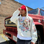Street clothing retro pattern printed loose fitting men hoodie Gothic rock Harajuku men and women sportswear zippered hoodie SS69