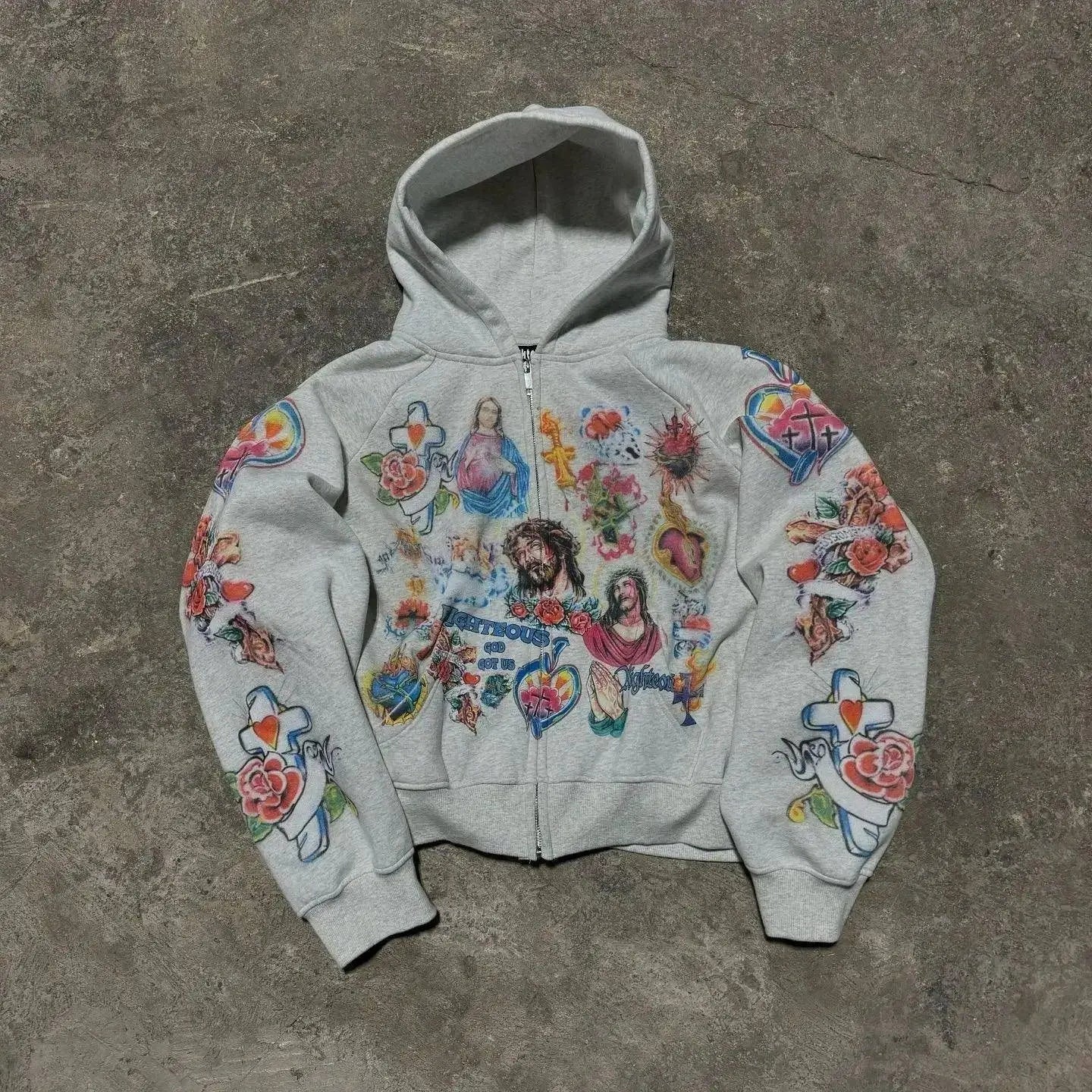 Street clothing retro pattern printed loose fitting men hoodie Gothic rock Harajuku men and women sportswear zippered hoodie SS69
