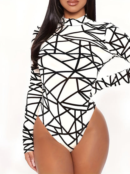 Striking Red Spider Web Mesh Bodysuit for Women - High Neck, Long Sleeve, See-Through Design - Ideal for Halloween, Parties & Cosplay, Stretchy Polyester Blend, Machine Washable, Halloween Costume | Sexy Bodysuit | Seethrough SS69