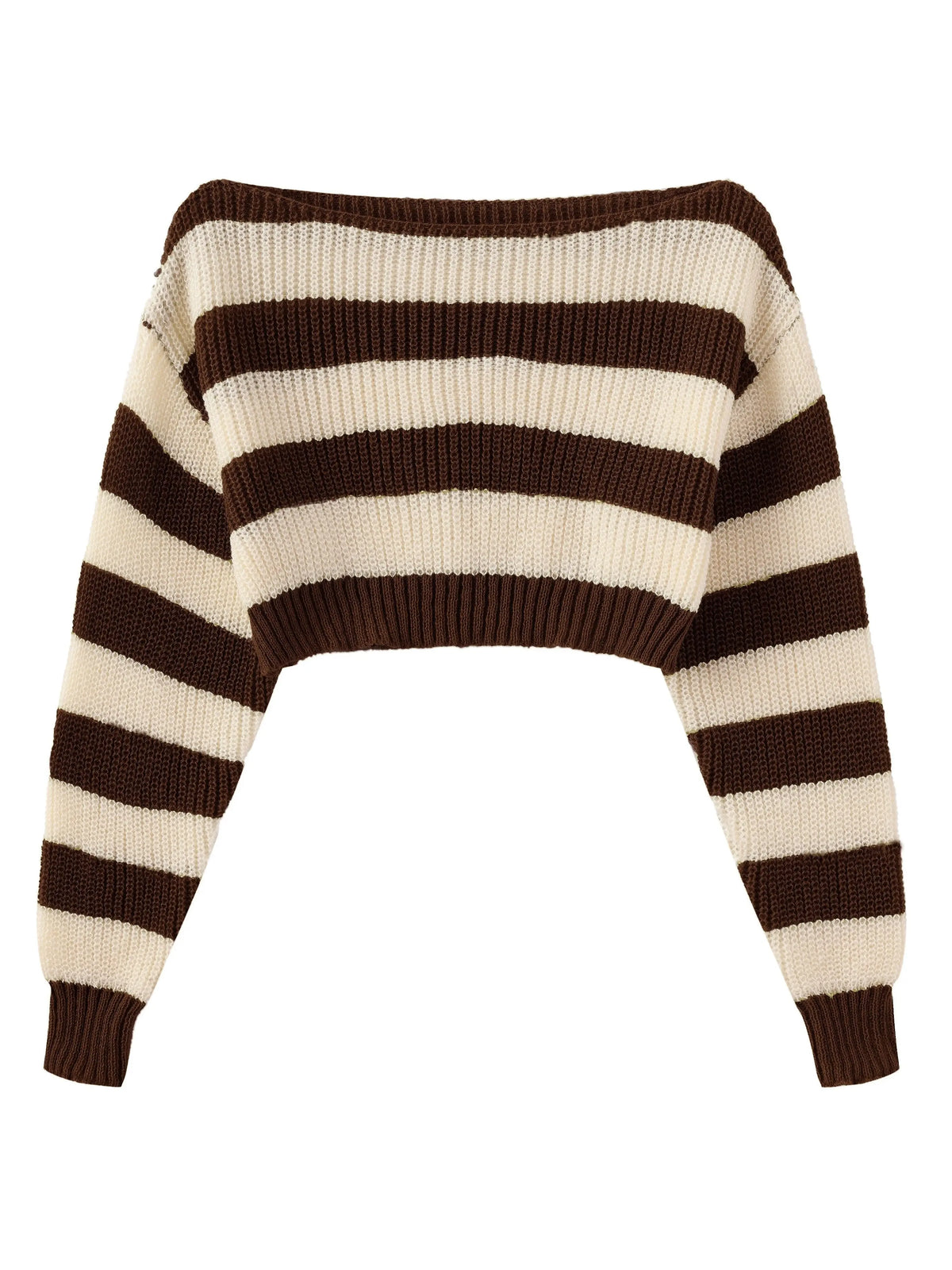 Stripe Print Boat Neck Sweater, Y2K Long Sleeve Crop Sweater For Spring & Fall, Women's Clothing - SS69