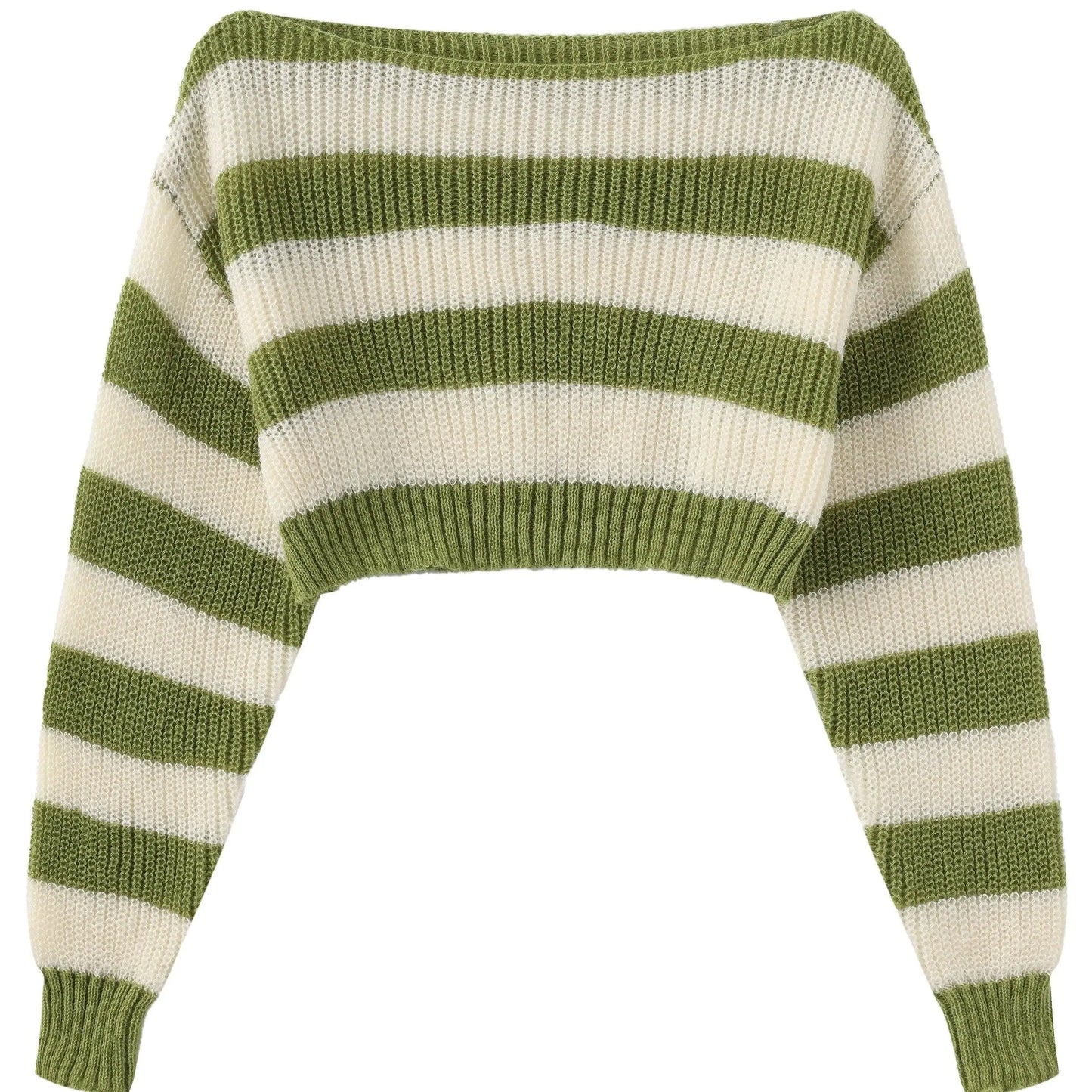 Stripe Print Boat Neck Sweater, Y2K Long Sleeve Crop Sweater For Spring & Fall, Women's Clothing - SS69