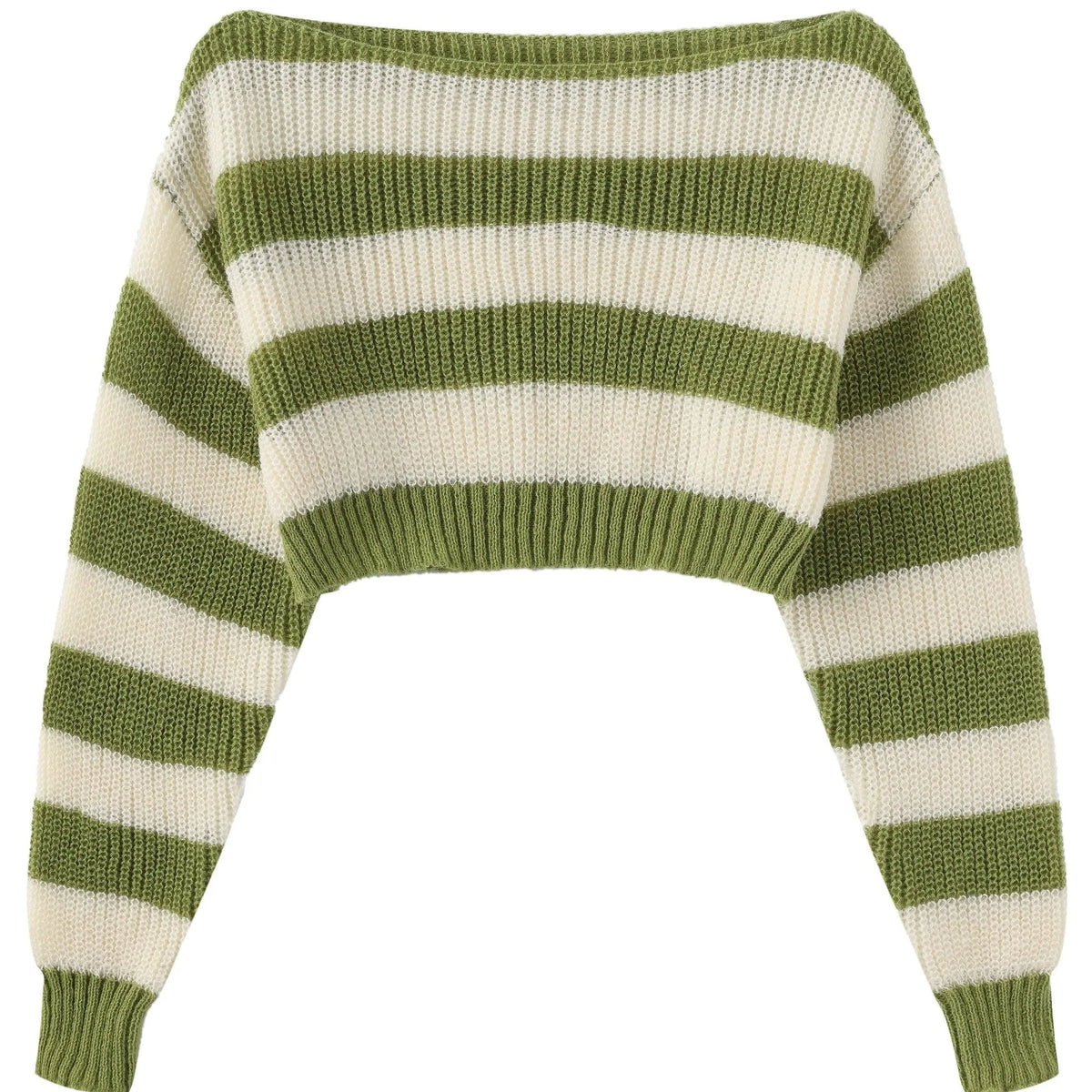 Stripe Print Boat Neck Sweater, Y2K Long Sleeve Crop Sweater For Spring & Fall, Women's Clothing - SS69