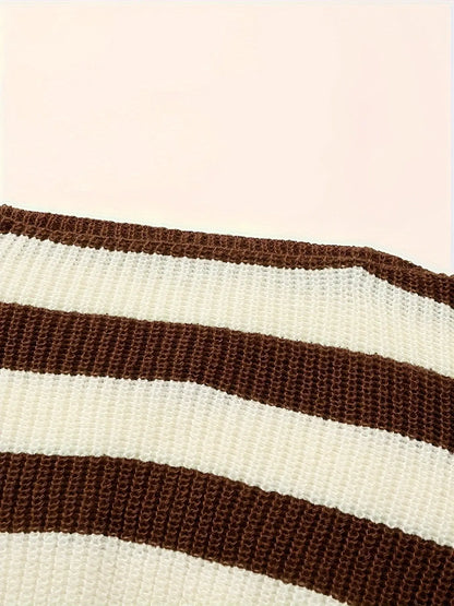 Stripe Print Boat Neck Sweater, Y2K Long Sleeve Crop Sweater For Spring & Fall, Women's Clothing - SS69