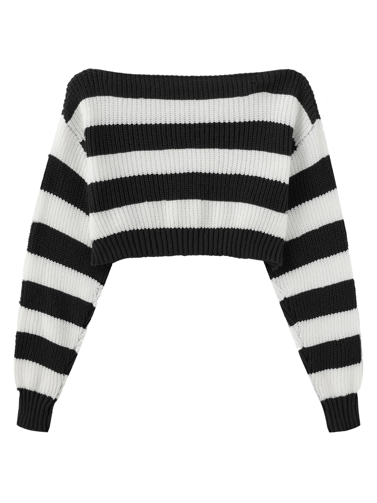 Stripe Print Boat Neck Sweater, Y2K Long Sleeve Crop Sweater For Spring & Fall, Women's Clothing - SS69