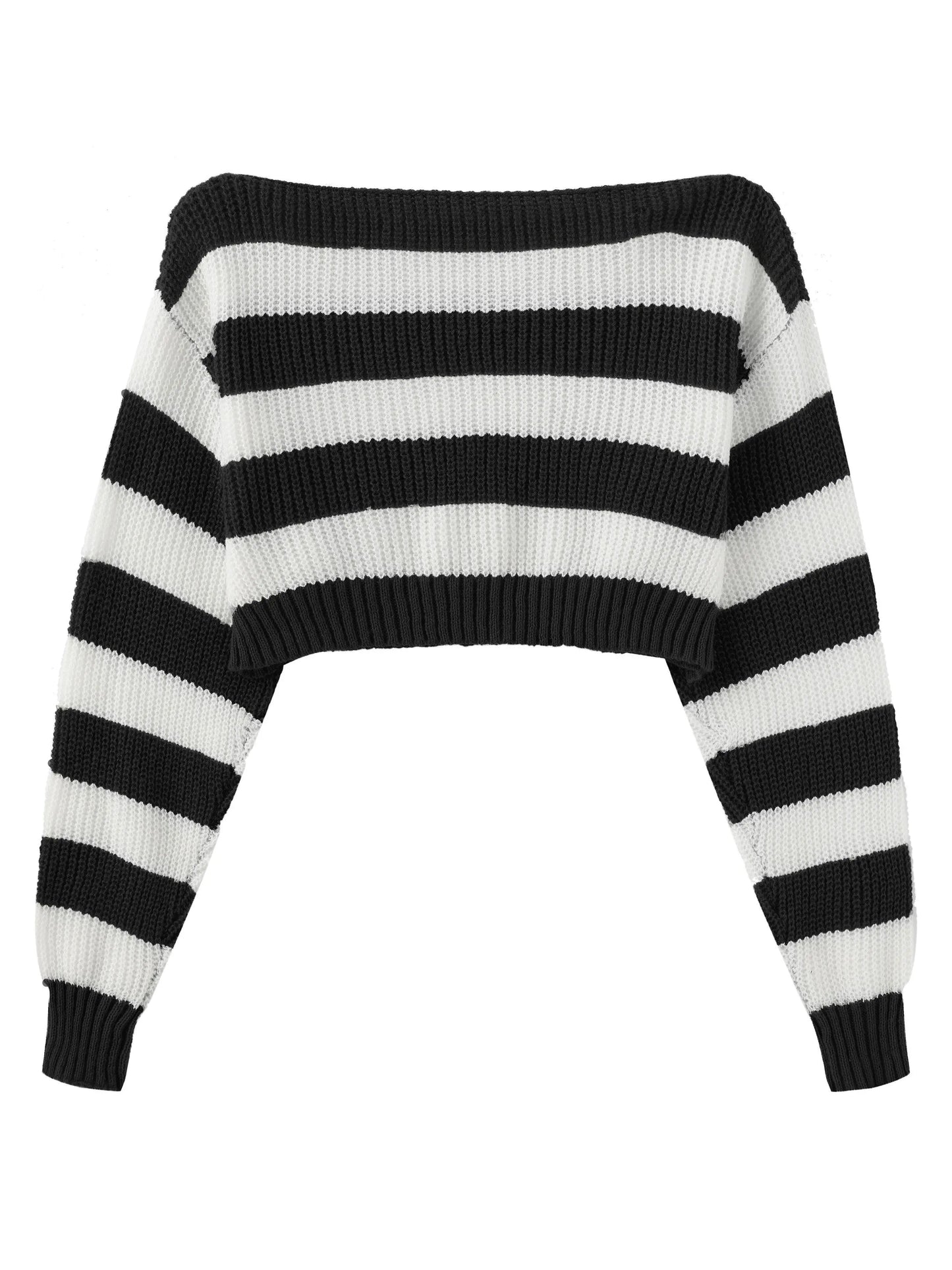 Stripe Print Boat Neck Sweater, Y2K Long Sleeve Crop Sweater For Spring & Fall, Women's Clothing - SS69