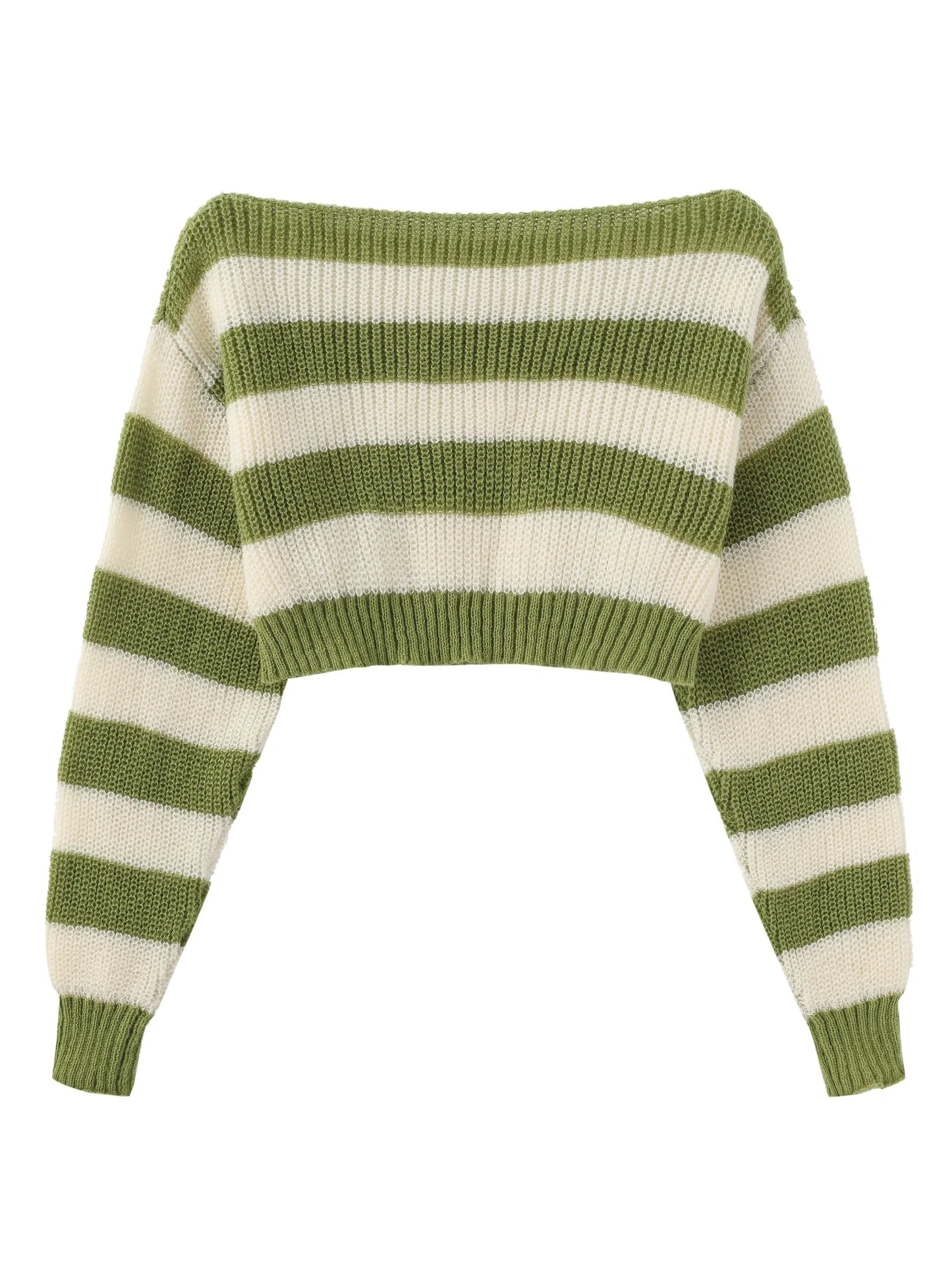 Stripe Print Boat Neck Sweater, Y2K Long Sleeve Crop Sweater For Spring & Fall, Women's Clothing - SS69