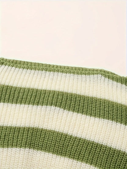 Stripe Print Boat Neck Sweater, Y2K Long Sleeve Crop Sweater For Spring & Fall, Women's Clothing - SS69