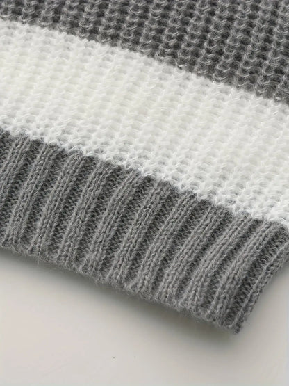 Stripe Print Boat Neck Sweater, Y2K Long Sleeve Crop Sweater For Spring & Fall, Women's Clothing - SS69