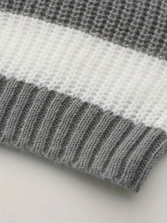 Stripe Print Boat Neck Sweater, Y2K Long Sleeve Crop Sweater For Spring & Fall, Women's Clothing - SS69