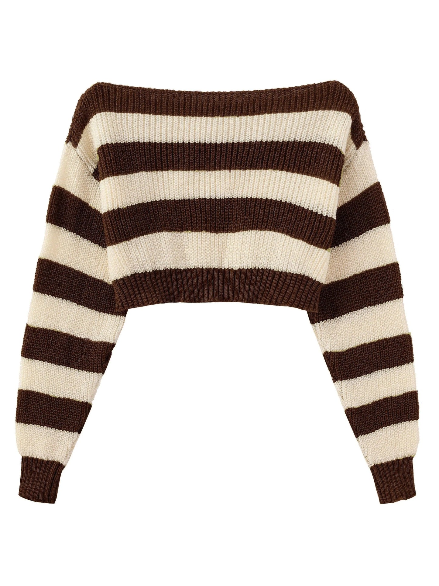 Stripe Print Boat Neck Sweater, Y2K Long Sleeve Crop Sweater For Spring & Fall, Women's Clothing - SS69