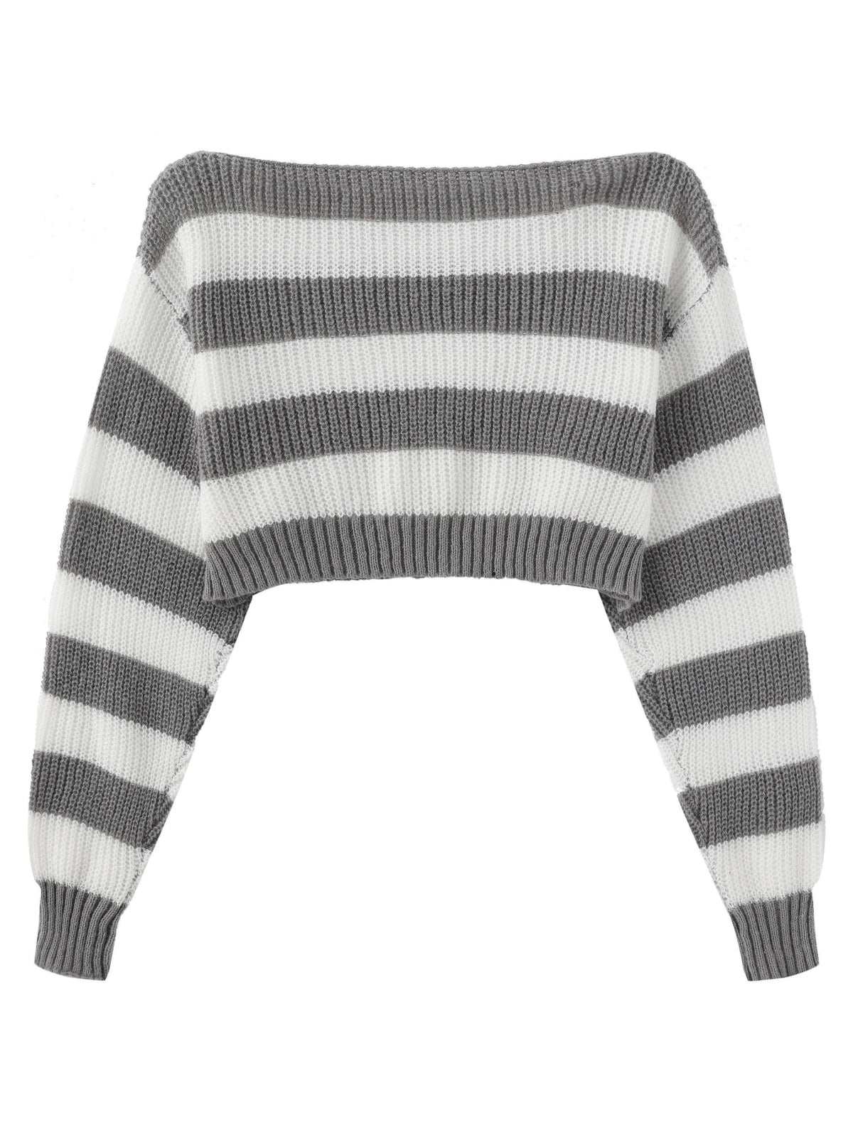 Stripe Print Boat Neck Sweater, Y2K Long Sleeve Crop Sweater For Spring & Fall, Women's Clothing - SS69