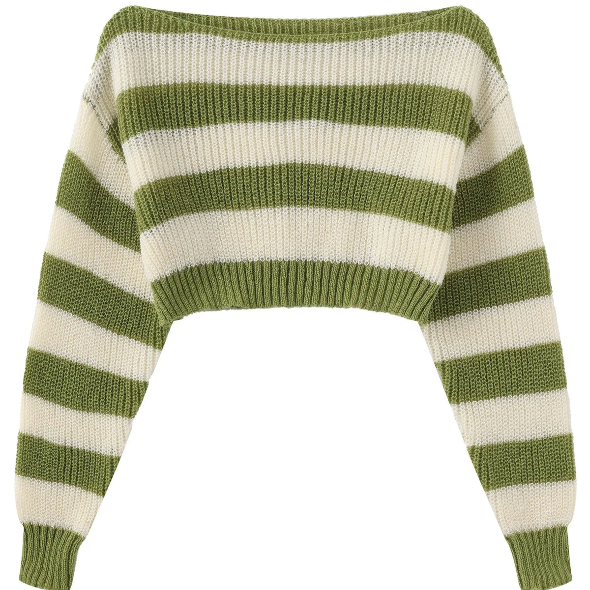 Stripe Print Boat Neck Sweater, Y2K Long Sleeve Crop Sweater For Spring & Fall, Women's Clothing - SS69