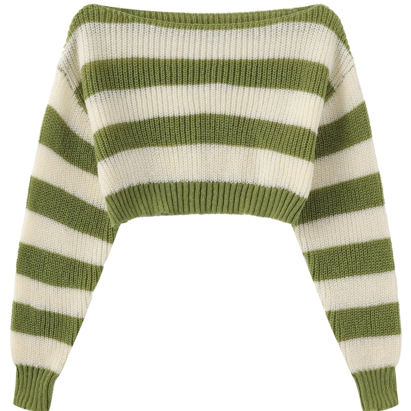 Stripe Print Boat Neck Sweater, Y2K Long Sleeve Crop Sweater For Spring & Fall, Women's Clothing - SS69