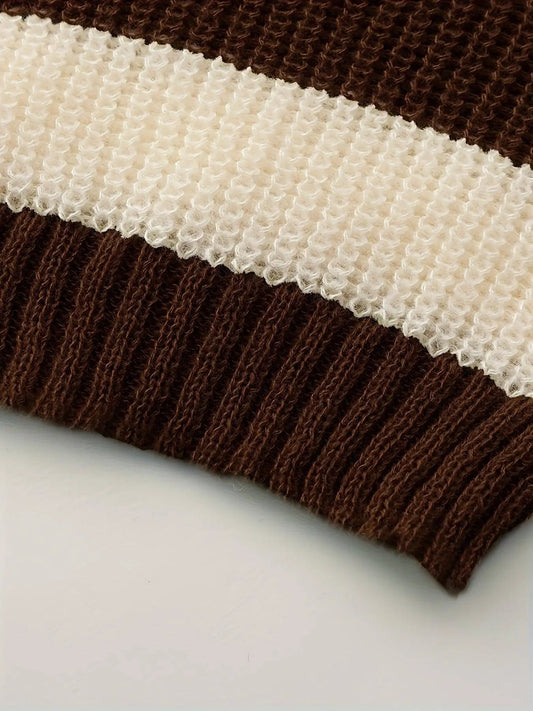 Stripe Print Boat Neck Sweater, Y2K Long Sleeve Crop Sweater For Spring & Fall, Women's Clothing - SS69