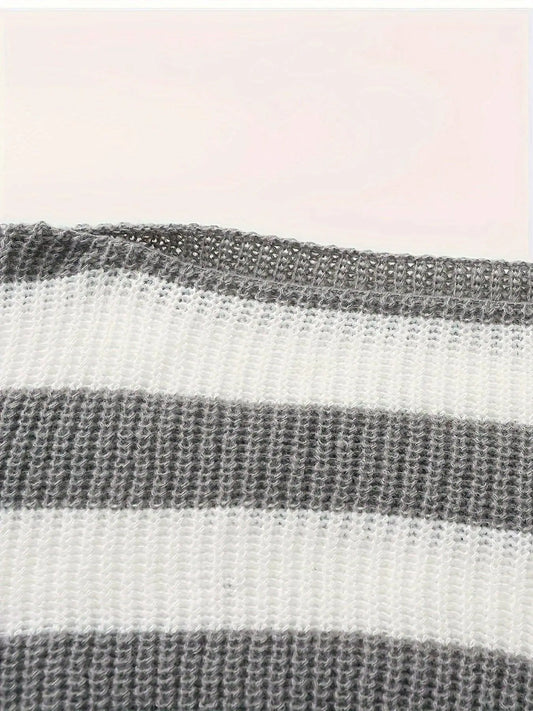 Stripe Print Boat Neck Sweater, Y2K Long Sleeve Crop Sweater For Spring & Fall, Women's Clothing - SS69