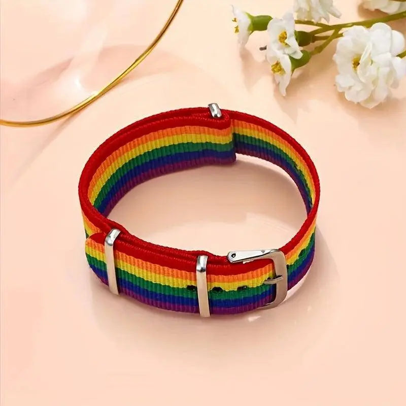 Striped Bracelet INS Style Colorful Bracelet Simple Rainbow women Heart Bracelet Cartoon Canvas Bracelet Bracelet Bracelet, Fashion Accessory For Pride Festival SS69