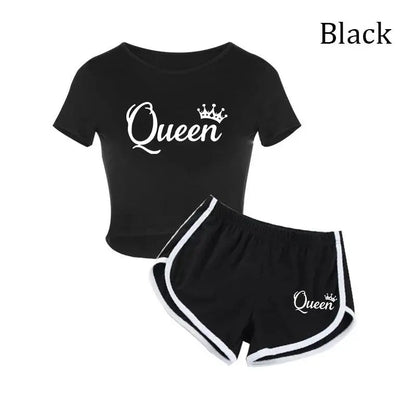 Summer Fashion Women Queen Print Tracksuit Clothes 2 Piece Set Woman Sports Suits Shorts Crop Tops Shorts Pants Outfit SS69