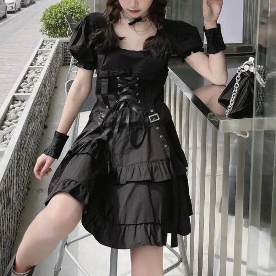 Summer Women's Gothic Lolita Dress Goth Punk Gothic Girl Harajuku Mall Goth Style Bandage Emo Clothes Mini Dress Spring Summer SS69