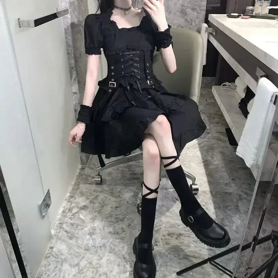 Summer Women's Gothic Lolita Dress Goth Punk Gothic Girl Harajuku Mall Goth Style Bandage Emo Clothes Mini Dress Spring Summer SS69