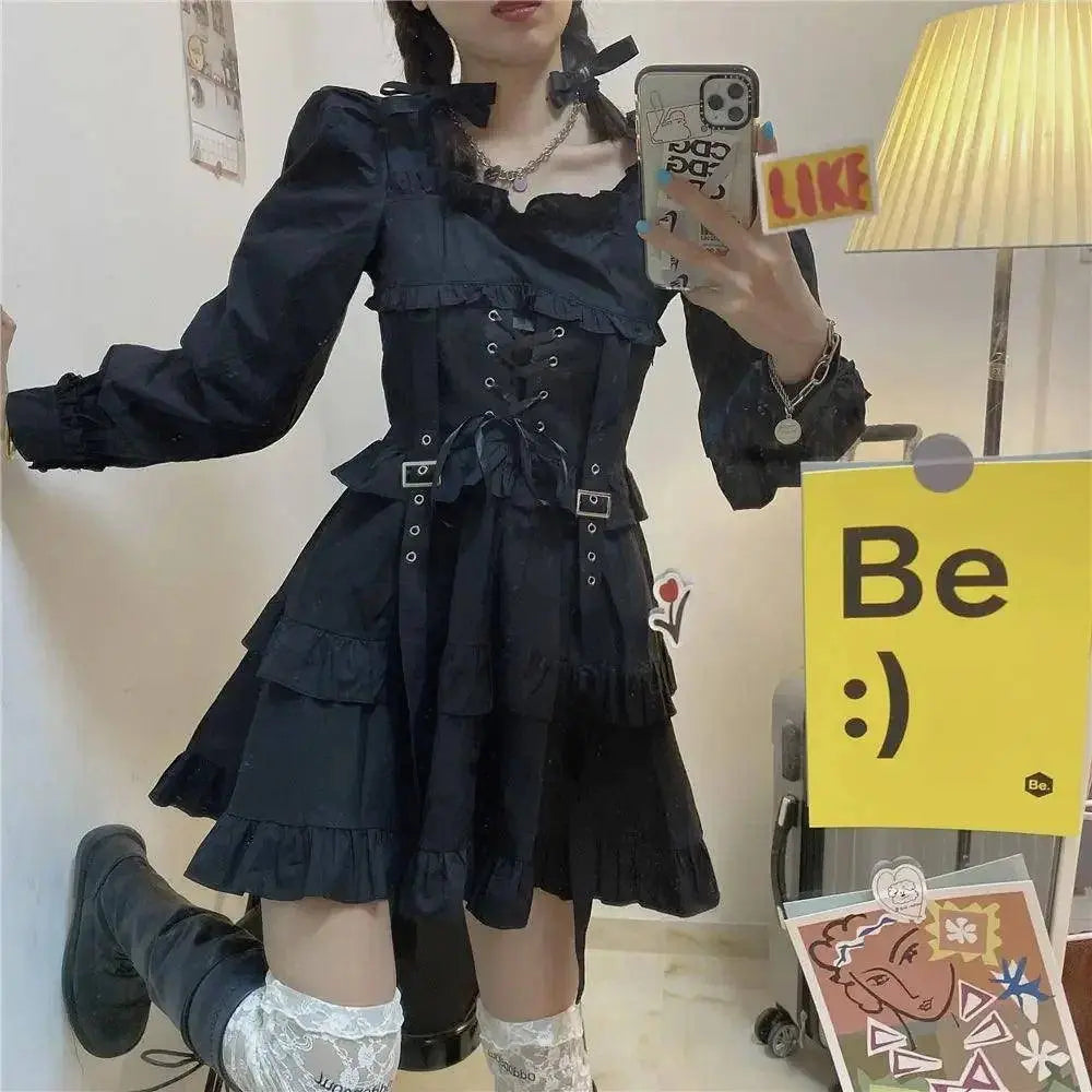 Summer Women's Gothic Lolita Dress Goth Punk Gothic Girl Harajuku Mall Goth Style Bandage Emo Clothes Mini Dress Spring Summer SS69