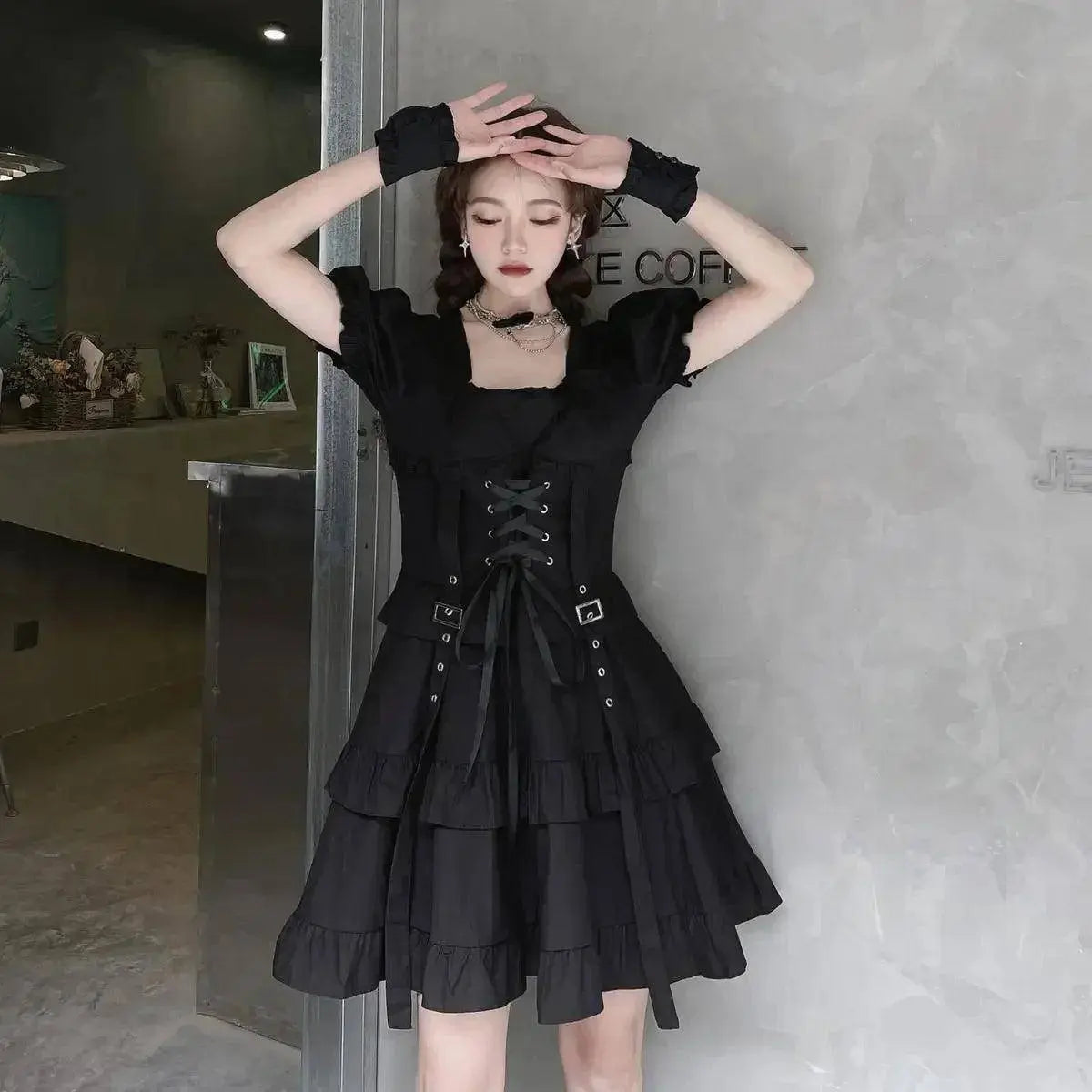 Summer Women's Gothic Lolita Dress Goth Punk Gothic Girl Harajuku Mall Goth Style Bandage Emo Clothes Mini Dress Spring Summer SS69