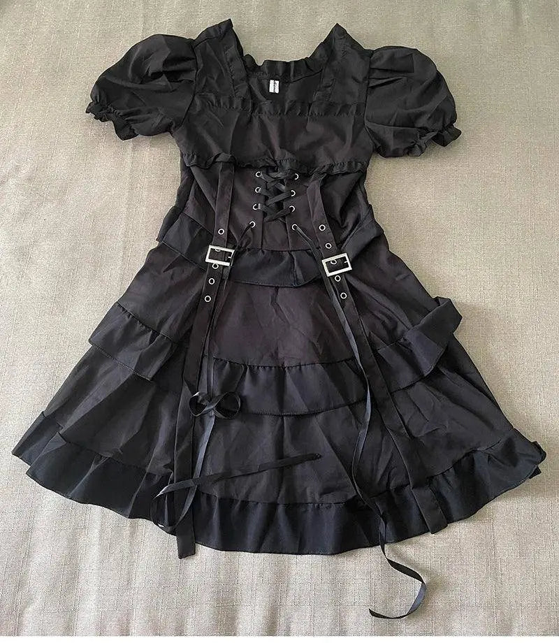 Summer Women's Gothic Lolita Dress Goth Punk Gothic Girl Harajuku Mall Goth Style Bandage Emo Clothes Mini Dress Spring Summer SS69