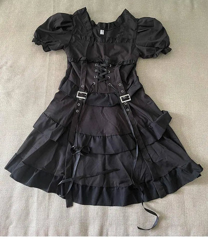 Summer Women's Gothic Lolita Dress Goth Punk Gothic Girl Harajuku Mall Goth Style Bandage Emo Clothes Mini Dress Spring Summer SS69