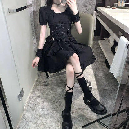 Summer Women's Gothic Lolita Dress Goth Punk Gothic Girl Harajuku Mall Goth Style Bandage Emo Clothes Mini Dress Spring Summer SS69