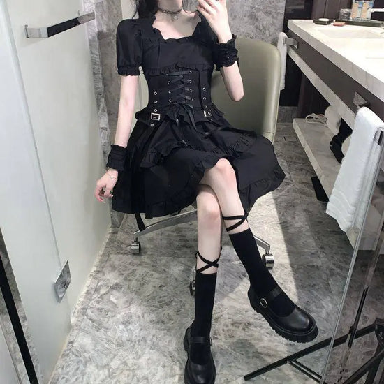 Summer Women's Gothic Lolita Dress Goth Punk Gothic Girl Harajuku Mall Goth Style Bandage Emo Clothes Mini Dress Spring Summer SS69