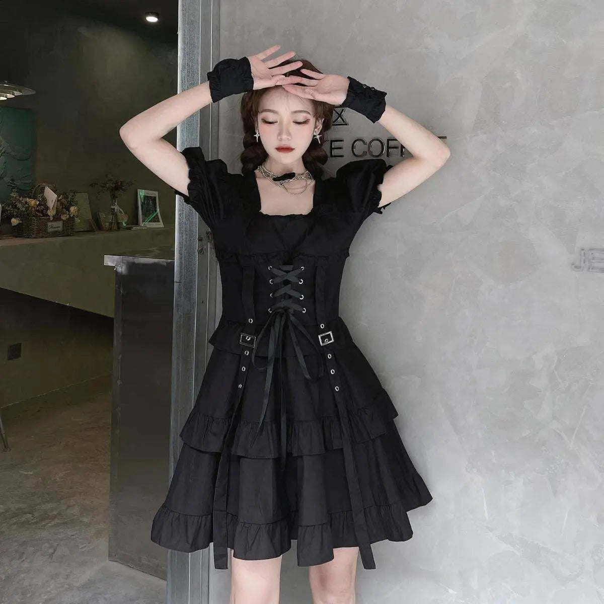 Summer Women's Gothic Lolita Dress Goth Punk Gothic Girl Harajuku Mall Goth Style Bandage Emo Clothes Mini Dress Spring Summer SS69