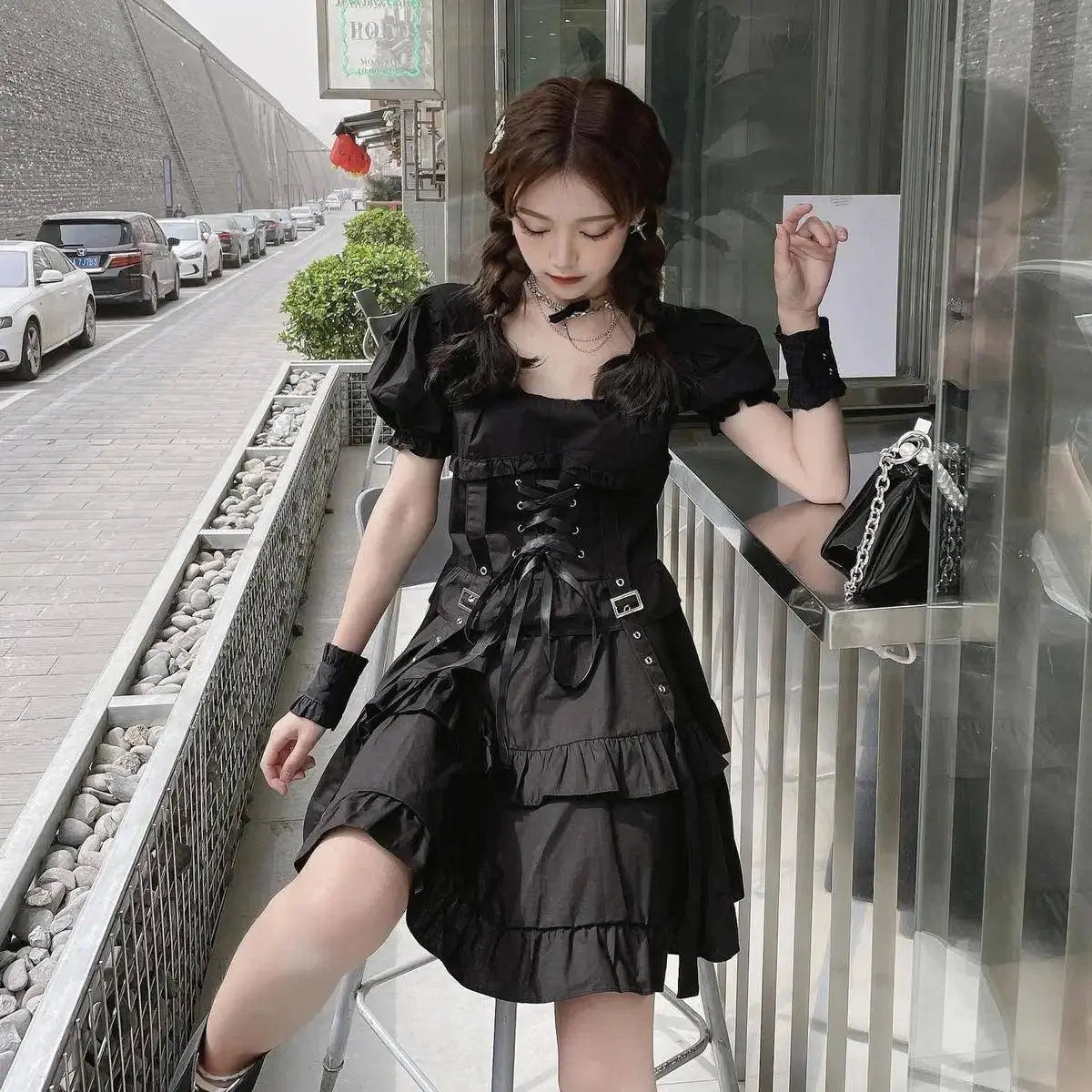 Summer Women's Gothic Lolita Dress Goth Punk Gothic Girl Harajuku Mall Goth Style Bandage Emo Clothes Mini Dress Spring Summer SS69