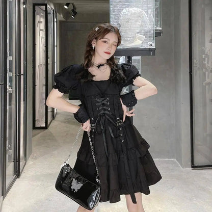 Summer Women's Gothic Lolita Dress Goth Punk Gothic Girl Harajuku Mall Goth Style Bandage Emo Clothes Mini Dress Spring Summer SS69