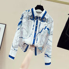 Summer Women's Shirt Bohemian Holiday Style Embroidered Tassel Chiffon Cardigan New Waist Female Slim Short Tops E015 SS69