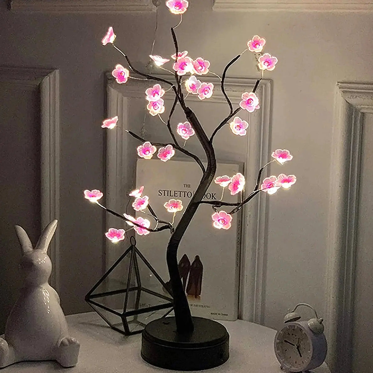 Table Tree Night Light USB/Battery Powered Touch Switch Artificial Bonsai Cherry Blossom Desktop Tree LED Lamp Light Decoration SS69