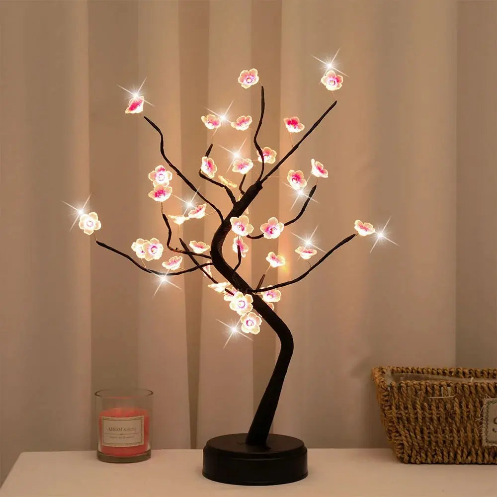 Table Tree Night Light USB/Battery Powered Touch Switch Artificial Bonsai Cherry Blossom Desktop Tree LED Lamp Light Decoration SS69