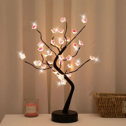 Table Tree Night Light USB/Battery Powered Touch Switch Artificial Bonsai Cherry Blossom Desktop Tree LED Lamp Light Decoration SS69