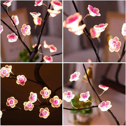 Table Tree Night Light USB/Battery Powered Touch Switch Artificial Bonsai Cherry Blossom Desktop Tree LED Lamp Light Decoration SS69