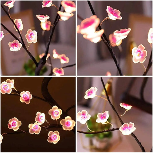 Table Tree Night Light USB/Battery Powered Touch Switch Artificial Bonsai Cherry Blossom Desktop Tree LED Lamp Light Decoration SS69