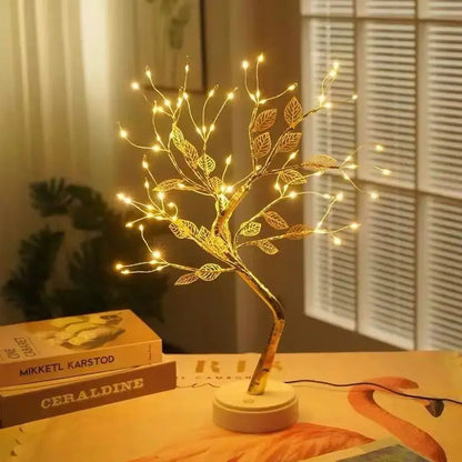 Table Tree Night Light USB/Battery Powered Touch Switch Artificial Bonsai Cherry Blossom Desktop Tree LED Lamp Light Decoration SS69 11.69 Golden leaf / USB Plug