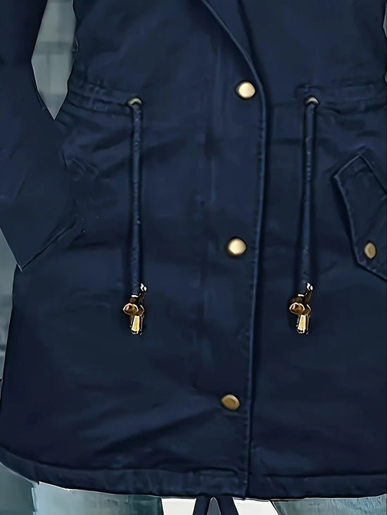 [Targeted Model]Artificial Fur Hooded Drawstring Pea Coat, Zipper and Button Front Pocket Warm Coat, Women's Clothing - SS69