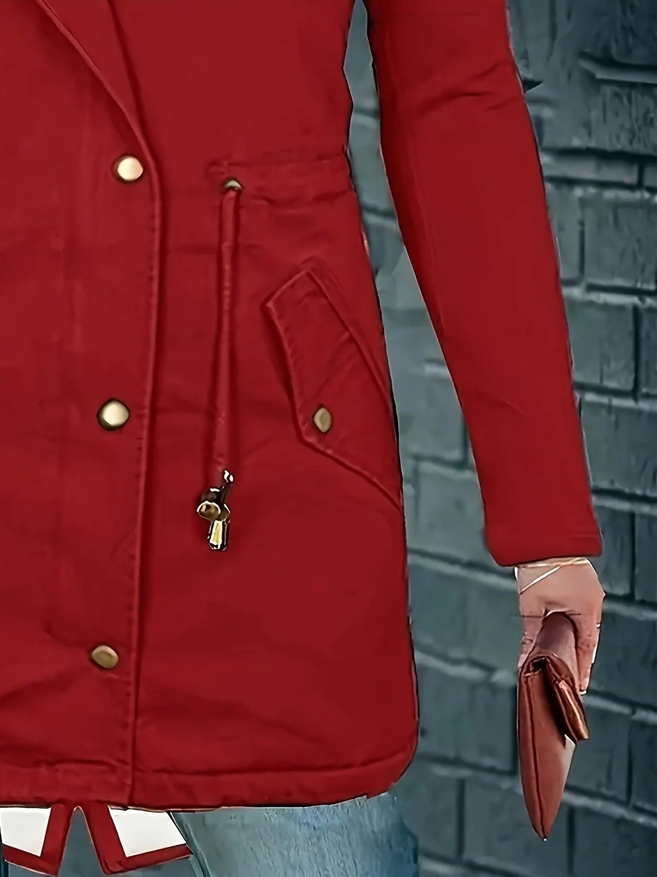 [Targeted Model]Artificial Fur Hooded Drawstring Pea Coat, Zipper and Button Front Pocket Warm Coat, Women's Clothing - SS69