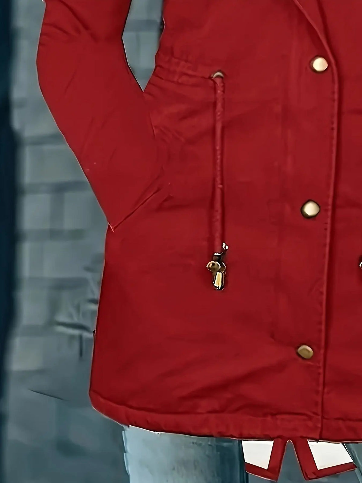 [Targeted Model]Artificial Fur Hooded Drawstring Pea Coat, Zipper and Button Front Pocket Warm Coat, Women's Clothing - SS69